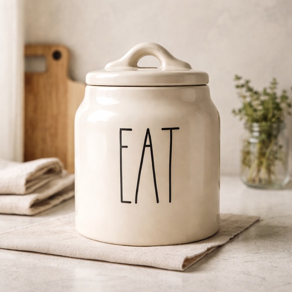 Rae Dunn Ceramic Eat Canister With Lid 5 1/2 inches tall
